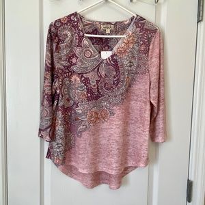 NWT, Boho Paisley Knit Top, Petite M/L